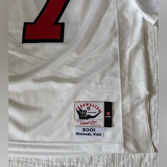 Mitchell and Ness Michael Vick Atlanta Falcons White 2001 Authentic Jersey NFL - Picture 12 of 16